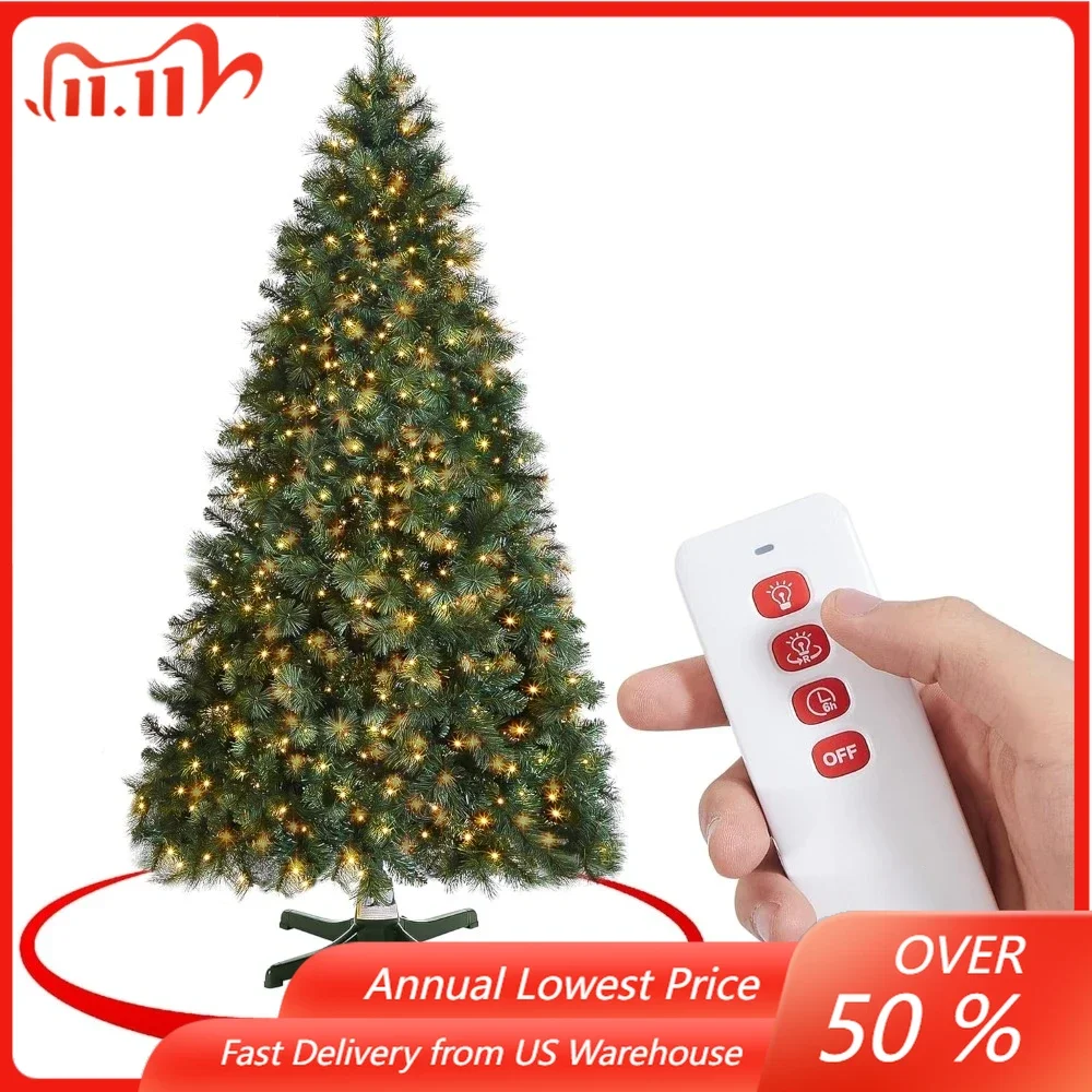 Artificial Pre-Lit Rotating Christmas Tree, Remote Control and Timer,500 LED Lights and 360-Degree Rotating Home Decorations.