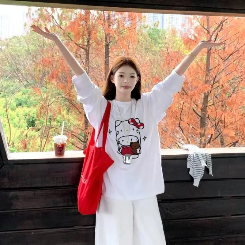 Sanrios Kawaii T Shirt Hello Kittys Student Long Sleeve Versatile Sweet Fashion Casual Comfortable Printed Gift for Girlfriend