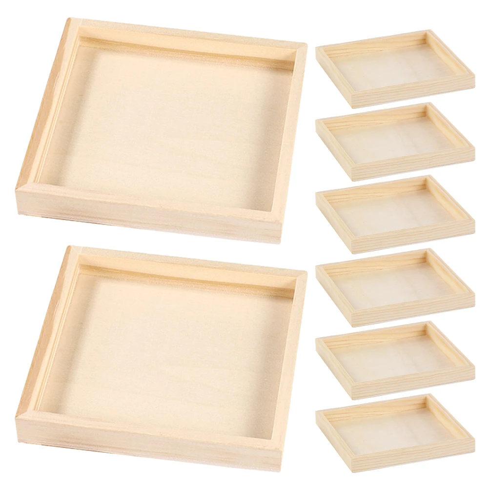 

8Pcs Small Wood Tray Montessori Puzzle Organizers Craft Trays for Kids Stable Comfortable Feel Anytime Anywhere