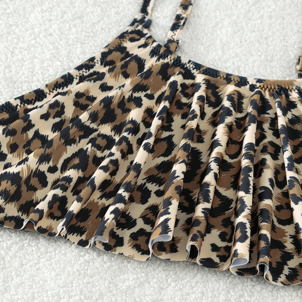 5-14 Jahre Kinder Badeanzug für Teenager Mädchen Leopard Bikini Sets geteilt zweiteilige Sommer Mädchen Bade bekleidung