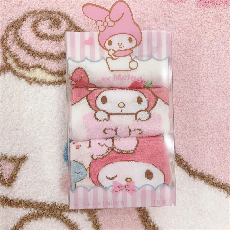 3Pairs Kawaii Sanrio Kuromi Socks Cinnamoroll Dog My Melody Anime Cute Student Summer Thin Comfortable Sports Socks For Girls