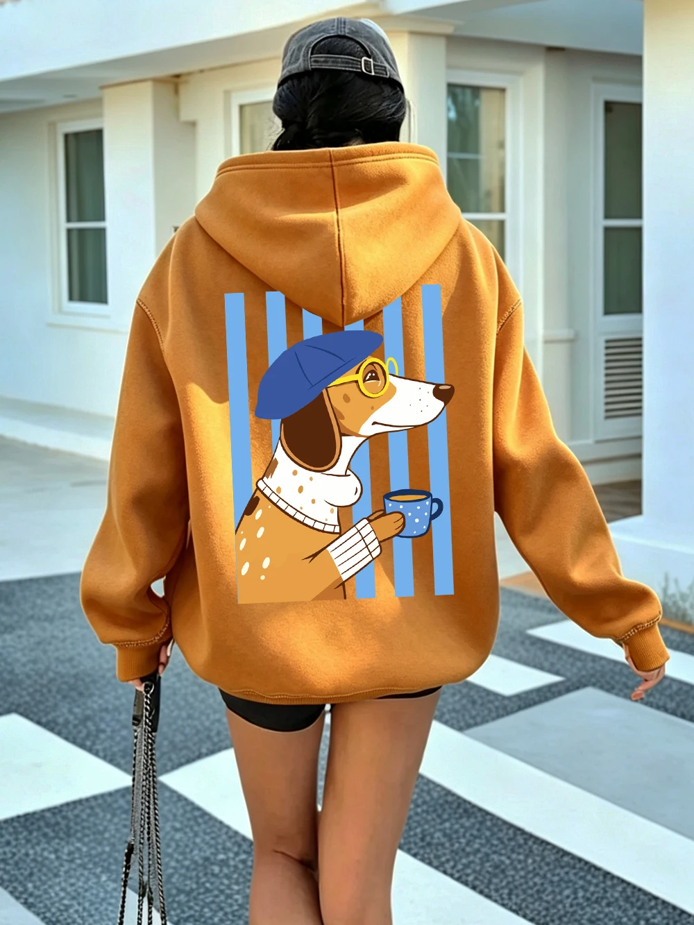 Dachshund-Hundemotiv Hoodies Damen Lässige Lose Pullover mit Taschen Sportliche Jogging-Sweatshirts Winter Fleece Warme Damenkleidung – Detail 15