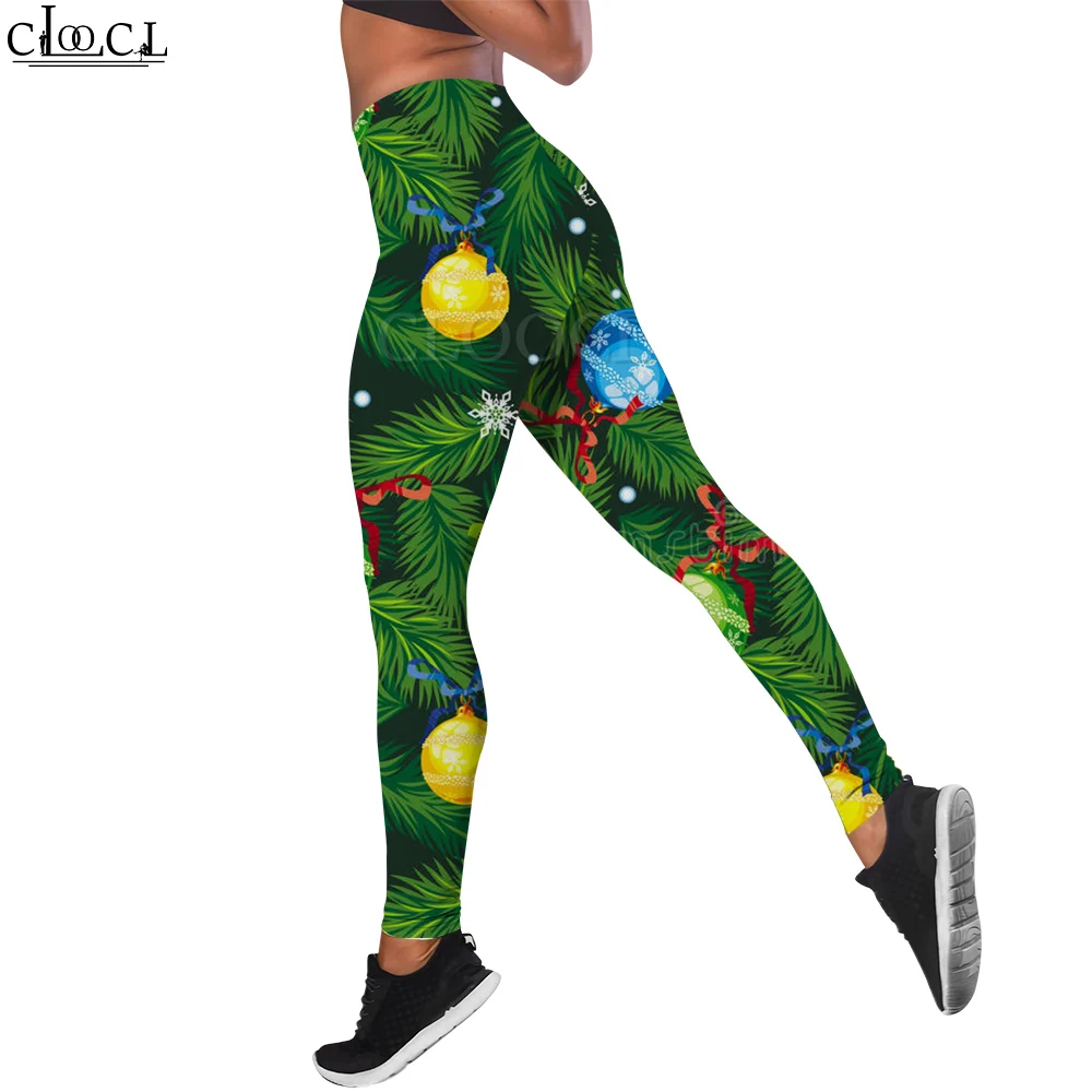 CLOOCL Christmas Leggings Tight Slim Yoga Pants Holly Leaf Colored Light Print High Waist Fitness Leggings Women Streetwear