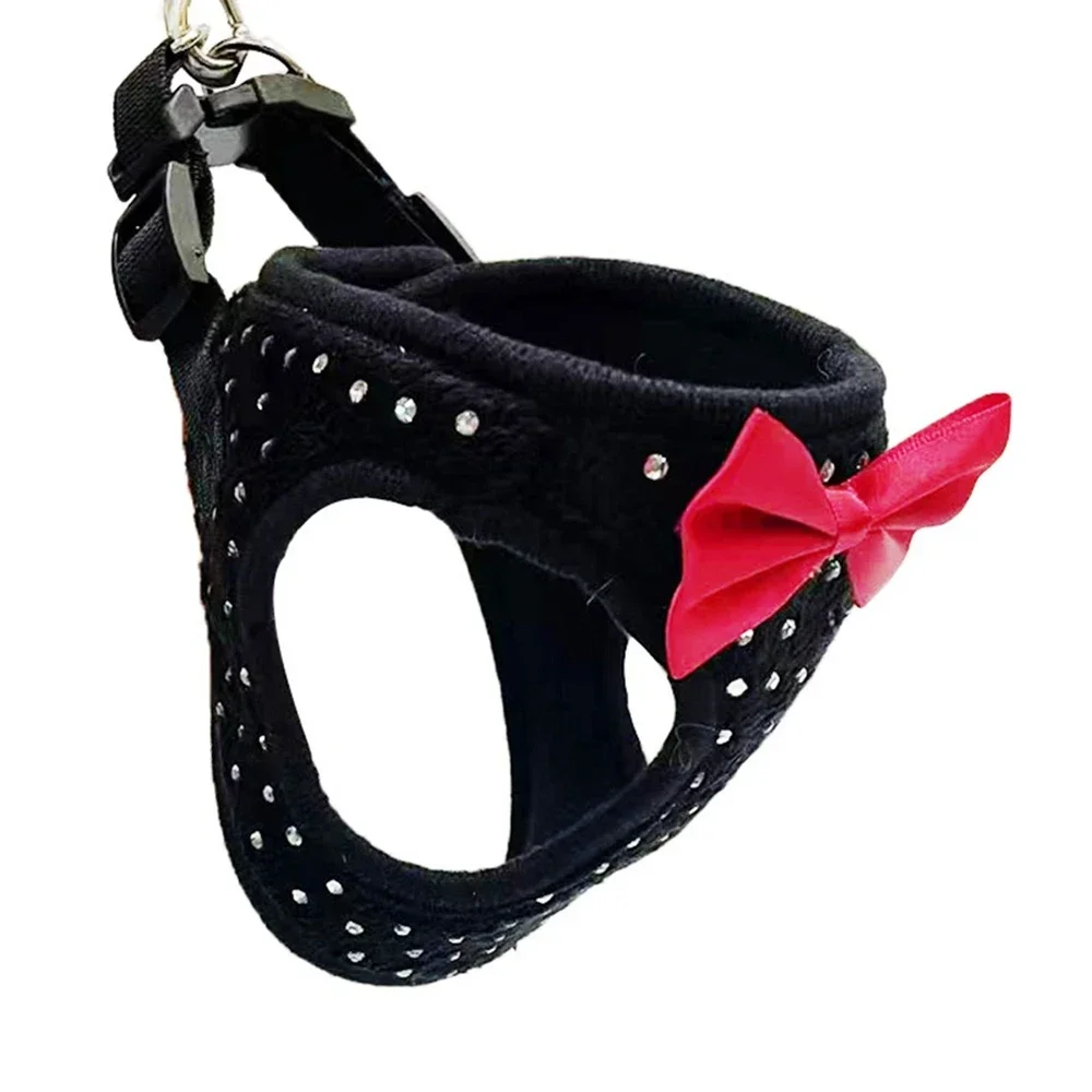 Soft Breathable Dog Chest Harness Vest Small Diamond Decoration Harness for Dogs Pets Collar Pets Chest Black Pink Strap Leash