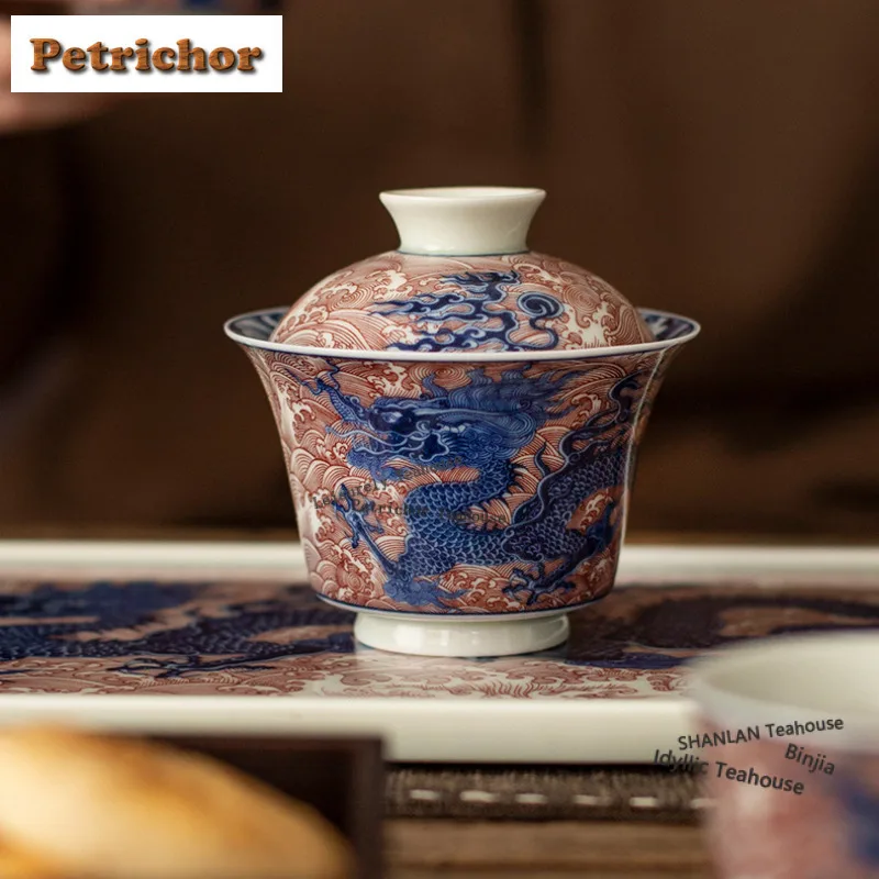 

Благоприятный дракон Гайвань, антикварная чайная чаша с крышкой, комплект для приготовления чая, чаша для ча, чашки, поднос для чая, держатель, принадлежности
