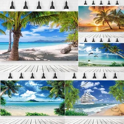 Beach Blue Ocean Background Personalized DIY Customization Sunset Moon Tropical Palm Tree Wave Photography Props Baby Shower