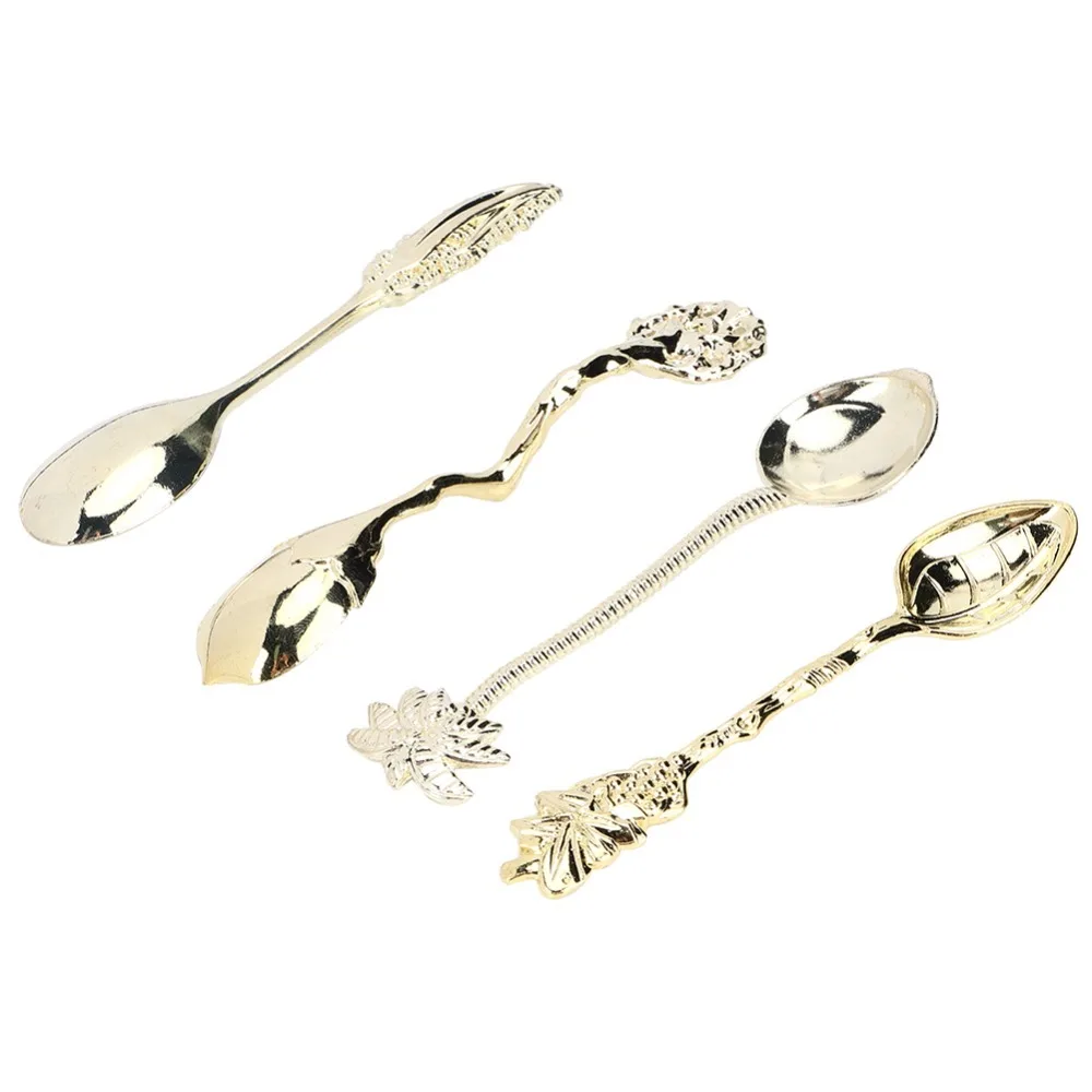 4Pcs Solid Alloy Dessert Spoon Vintage Matte Plating Irregular Creative Scoop Mini Small Spoon Head Smooth Icecream Spoon