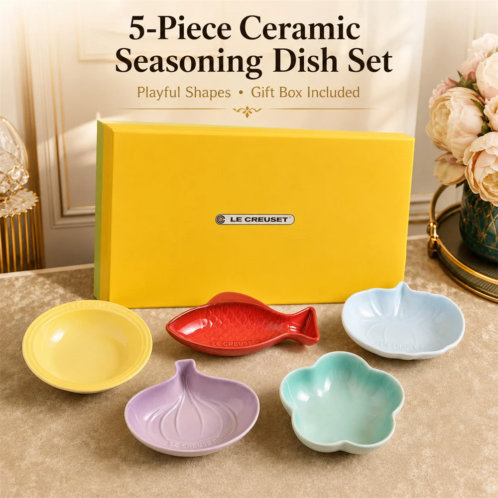 Le Creuset Premium Stoneware 5-Piece Mini Dish Set: Safe Ceramic Kids Tableware & Colorful Condiment Bowls for Daily Use