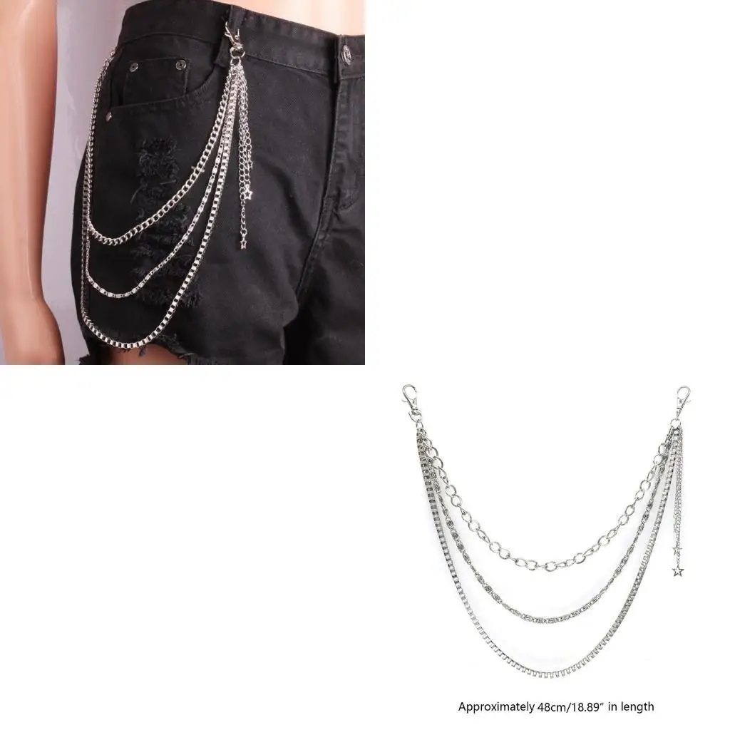 

652F Unisex Punk Chains for Pants Heavy Duty Chains Hip Hop Trousers Jeans Chain with Lobster Clasps for Wallet Keys