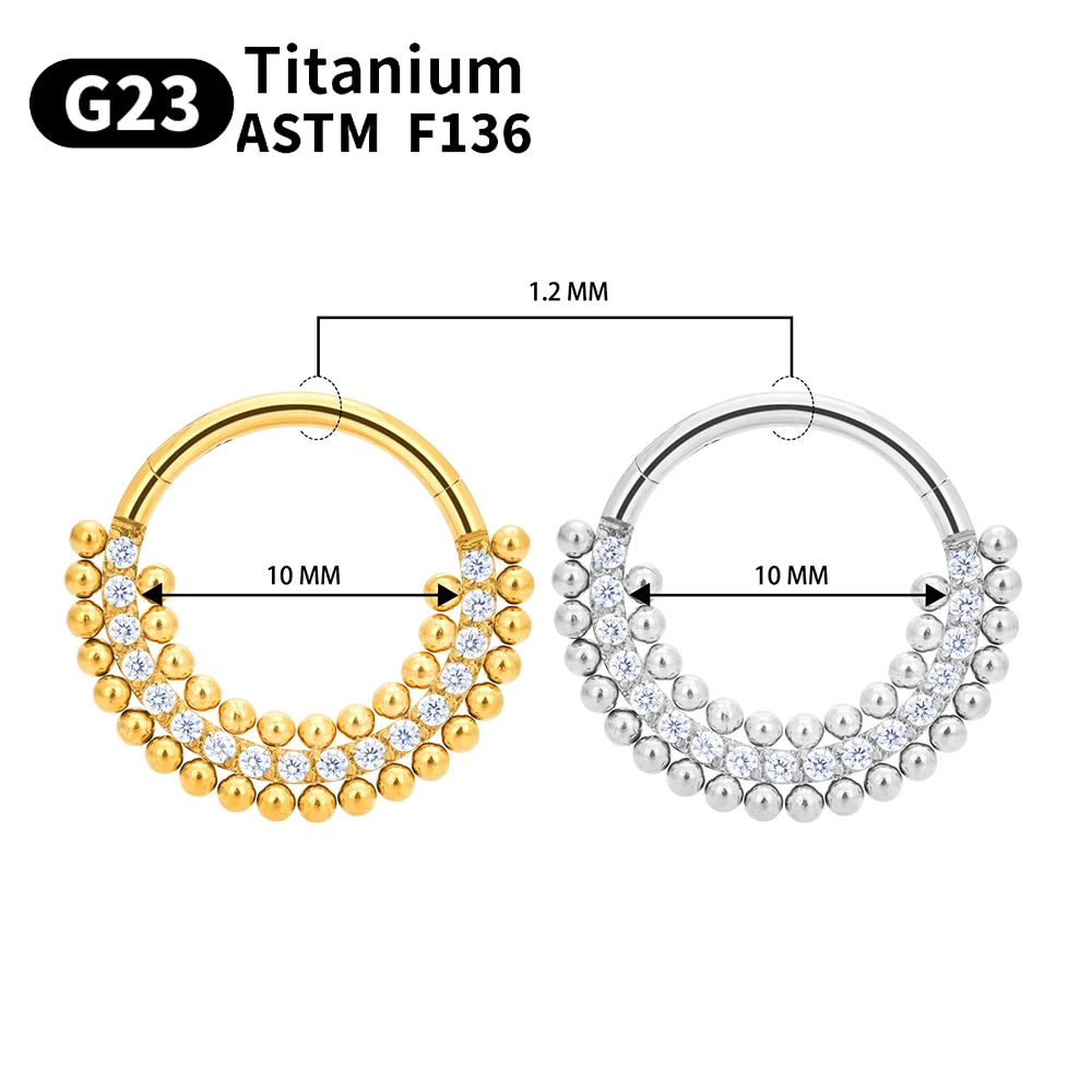 1Pcs Piercing Hoop Earrings For Women Cartilage Hinged Helix G23 Titanium Beads CZ Nose Rings Hinged Segment Ear Tragus Cartilag