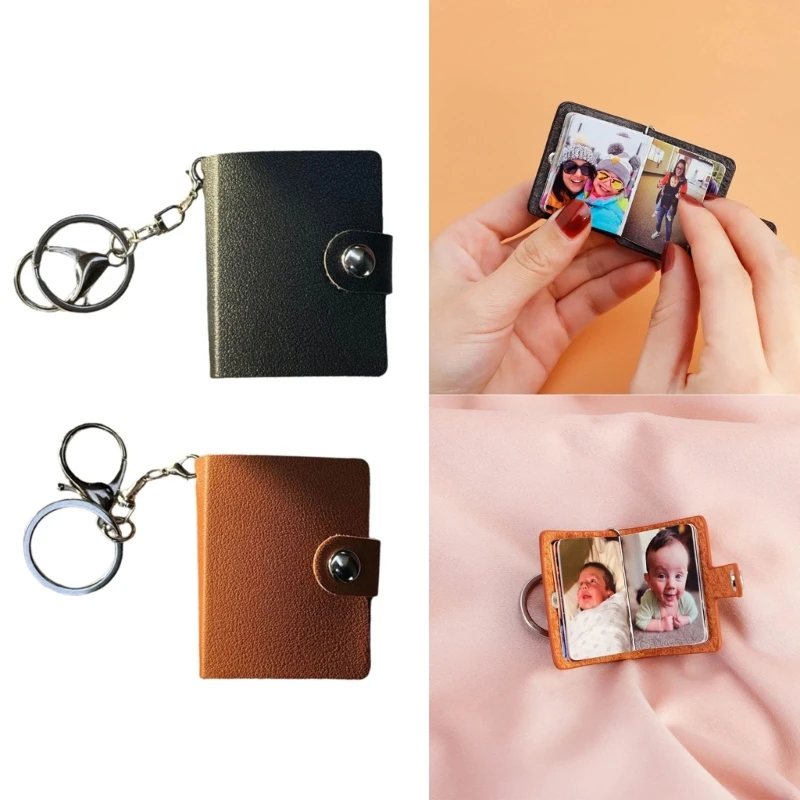 Set of 2pcs Mini Leather Photo Album DIY Photo Photocard Card Pocket DIY Leather Small Photo Album with Key Rings