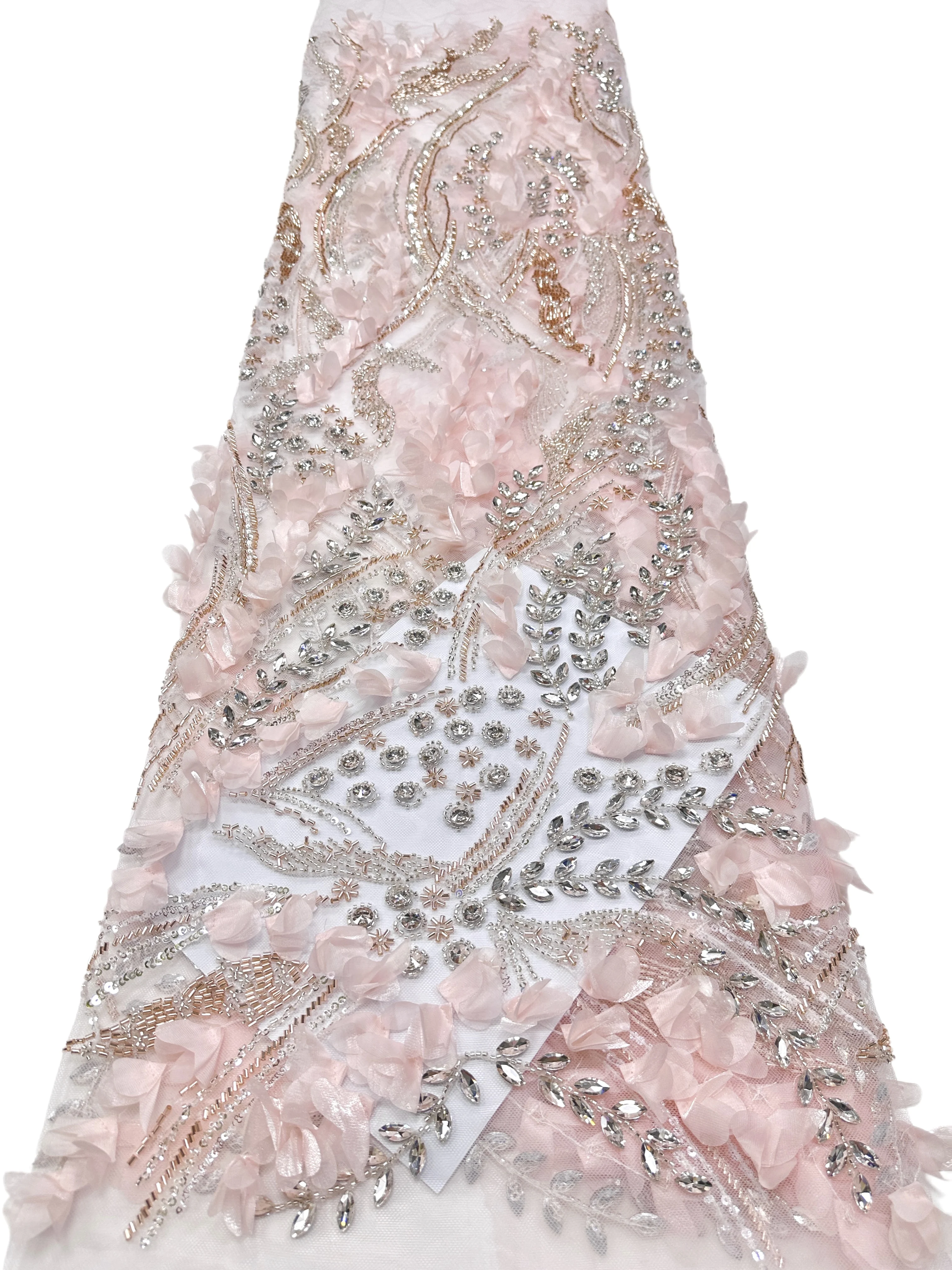 Luxury African Sequins Lace Fabric High Quality Nigerian French Stones Beaded Tulle Lace Fabric For Wedding Dress Sewing 5 Yards