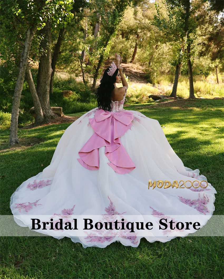 Elegant Quinceanera Dresses 2024 Off Shoulder Applique Beading Pearls Rhinestones Vestidos 15 Años Quinceañera Bow