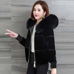 Women New 2020 Autumn Winter Faux Fur Short Coat Female Thicken Warm Casual Hooded Jacket Artificial Sheep Shearing Outwear H196