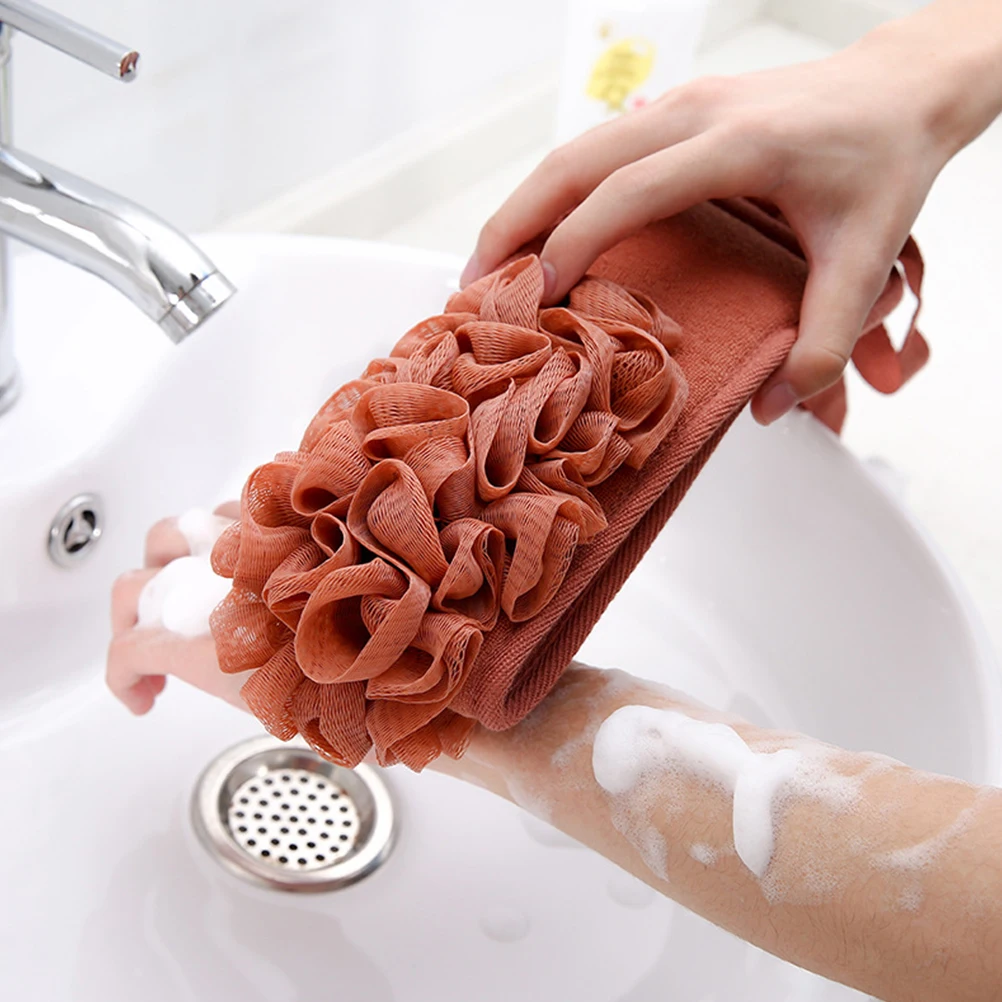 

Body Bath Towel Long Strip Shape Premium Material Hand Pull Rings Rich Foam Back Shower Daily Deep Cleaning Exfoliating Bath