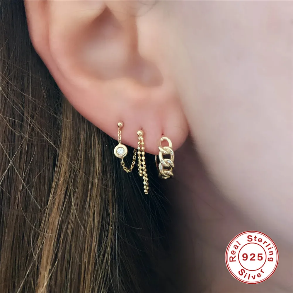 2023 New Trend Simple Chain Earring 925 Sterling Silver European and American Cartilage Hoop Earring Jewerly For Women