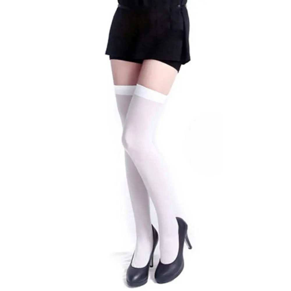 Chaussettes longues noires et blanches pour femmes, sexy, solides, sur le genou, cuisse haute, bas, Lolita, dames, filles, chaudes