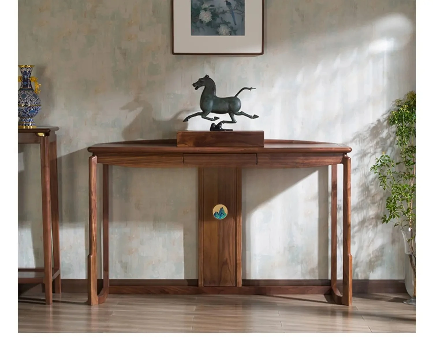 

Black walnut solid wood porch cabinet display end view table for new Chinese furniture