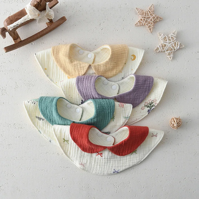 

New Solid Collar Patchwork Baby Feeding Drool Bib Cute Cotton Gauze Infants Saliva Towel Soft Burp Cloth For Toddler Kids Bibs