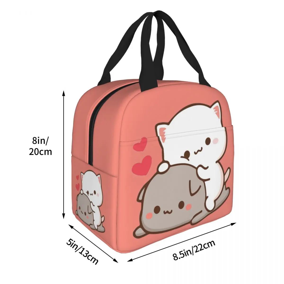 Peach And Goma Insulated Lunch Bag High Capacity Cute Mochi Peach Cat Lunch Container Cooler Bag Tote Lunch Box Beach Travel