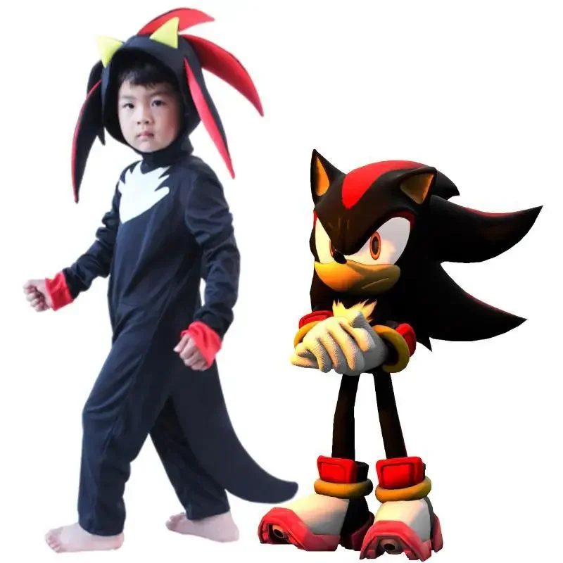 

Sonic The Hedgehog Shadow Costume Halloween Cartoon Cosplay Suit Onesie Outfit Jumpsuit Pretend Play Gifts for BoysChild Kids