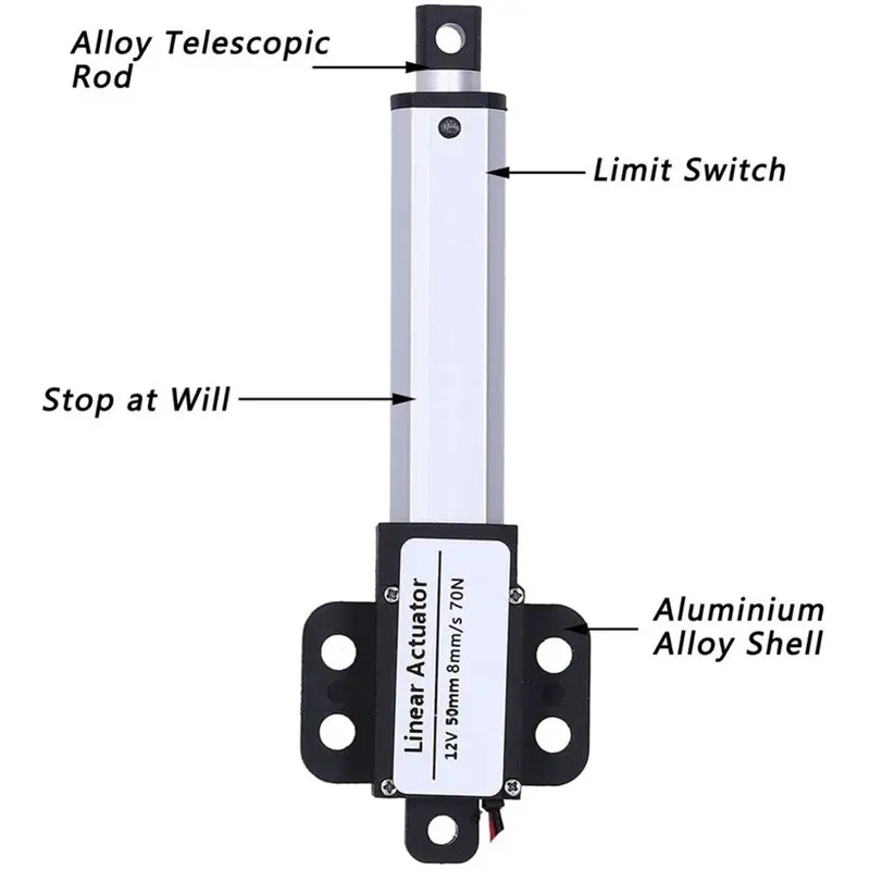 ABUG-12V Mirco Linear Actuator 50Mm Stroke 70N Mini Electric Putter Mini Eectric Push Rod Putter