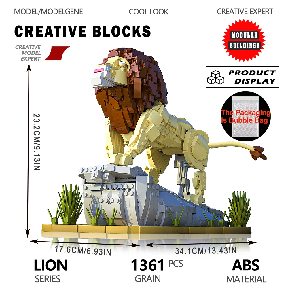 

Король Лев, большая модель животного, строительные блоки, образовательная сборка, классический набор кирпичей, игрушки, декор полки, Рождественский подарок для детей