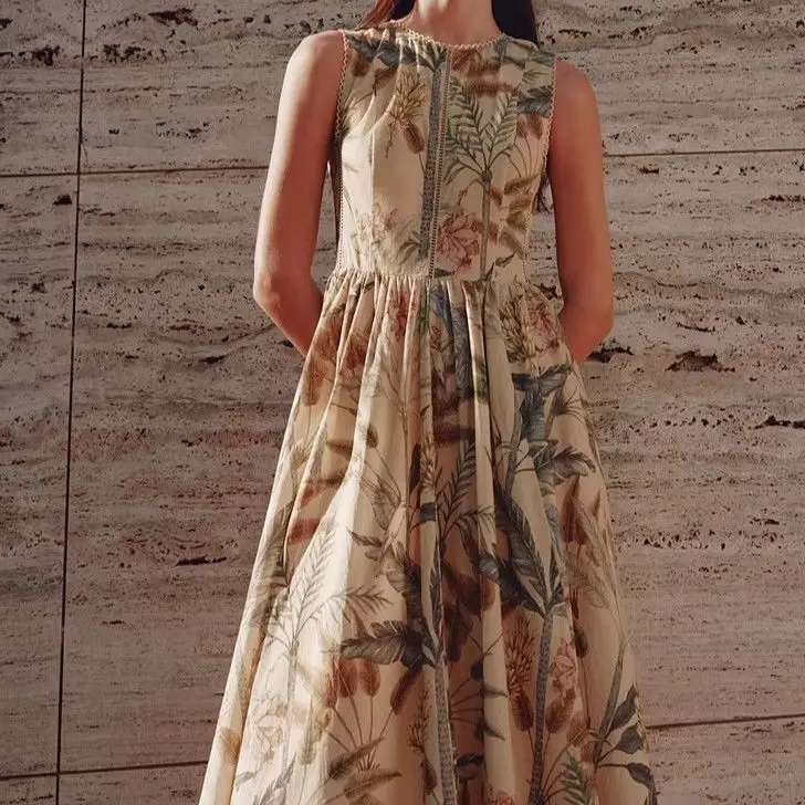 European And American Fashion 2026 Spring/Summer New Collection Forest Printed Lace Decorative Casual Dress