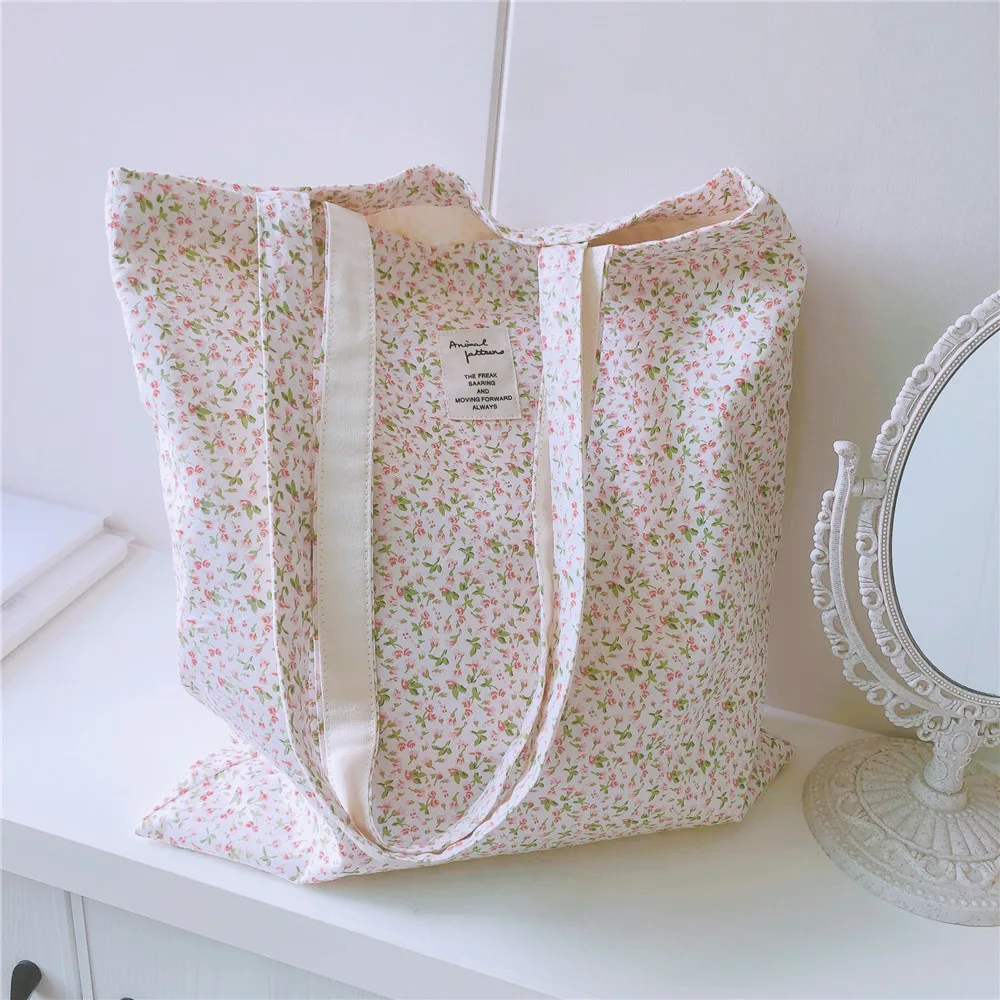 Floral Canvas Tote Bag with Inner Pocket for Women, Cloth Cotton Totes Bag with Pattern for Shopping, Gym, Gift