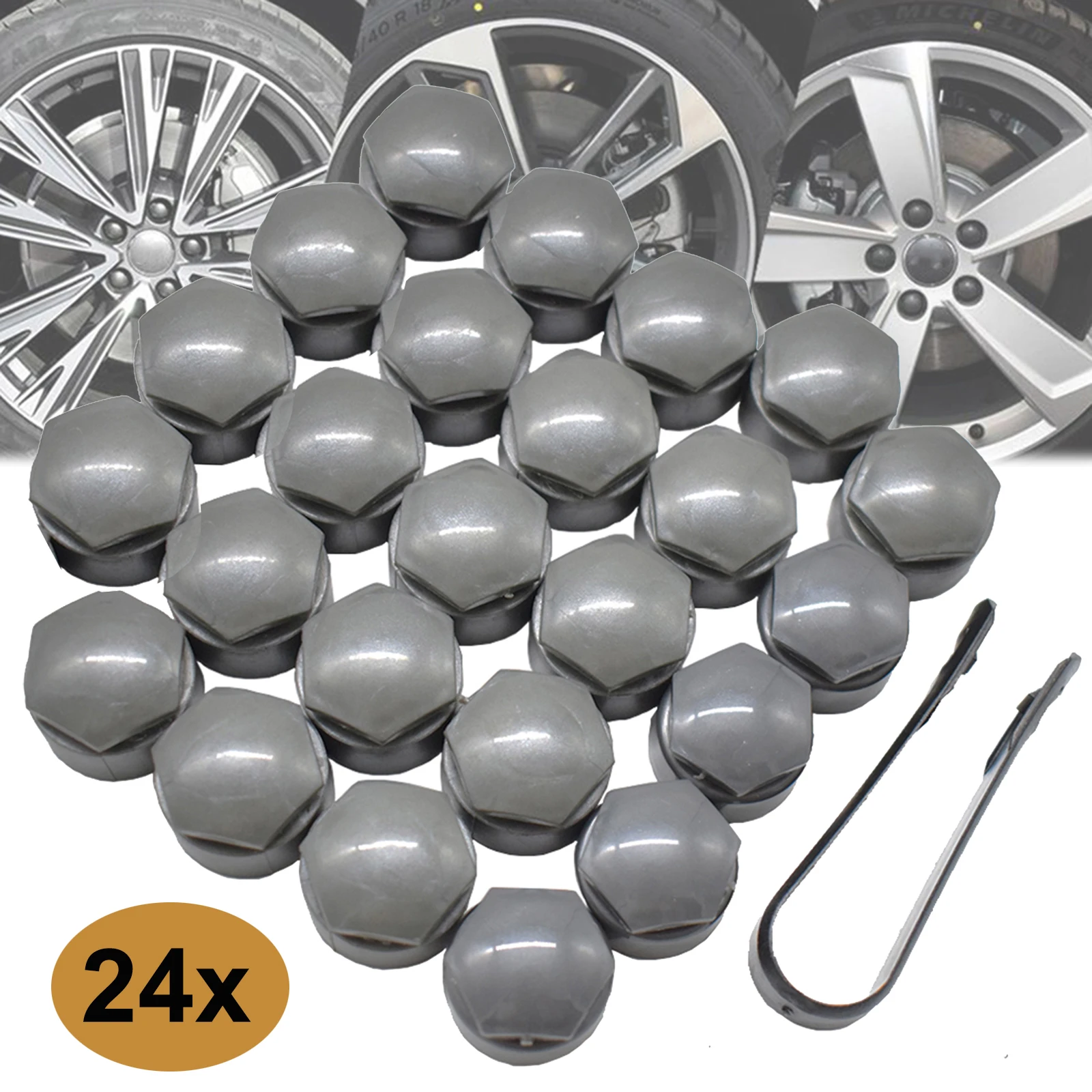 20pc Black/Grey Car Wheel Center Nut Bolt Tire Screw Cap Dust Water Proof Cover With Removal Tool 25mm For Audi Tire Wheel Lug Styling