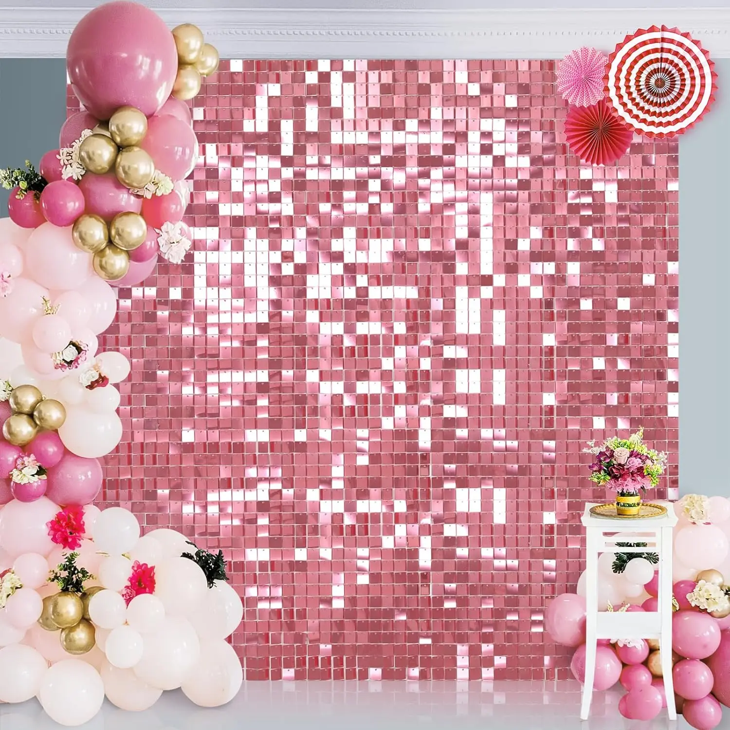 

Pink Shimmer Wall Backdrop (Pack of 36) Square Shimmer Panels Sequin Photo Backdrops Decoration for Birthday Anniversary Engagem