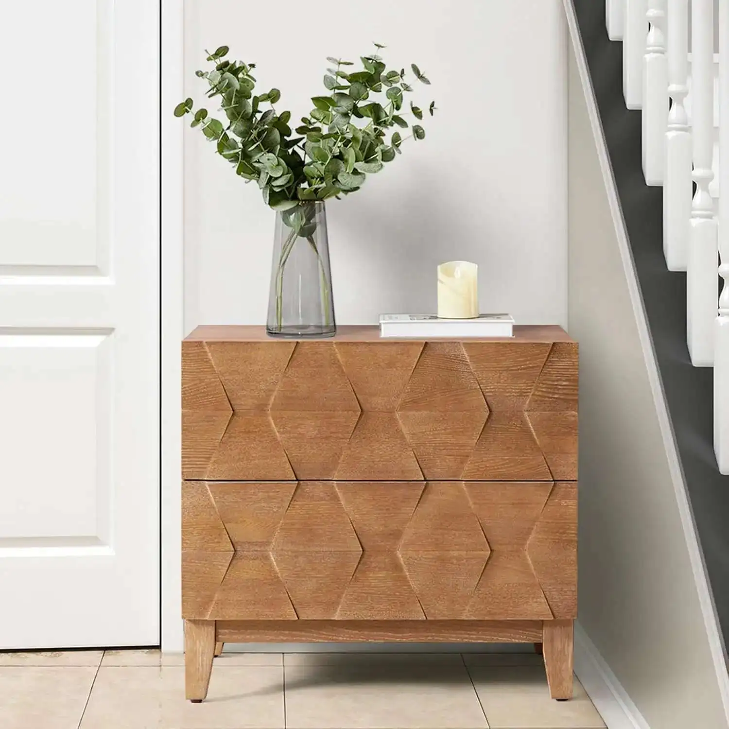 طقم منضدة خشبية مكون من قطعتين مع درجين، طاولة بجانب السرير مقاس 26 بوصة مع مساحة محطة شحن، طاولة نهاية لتخزين المزرعة #3