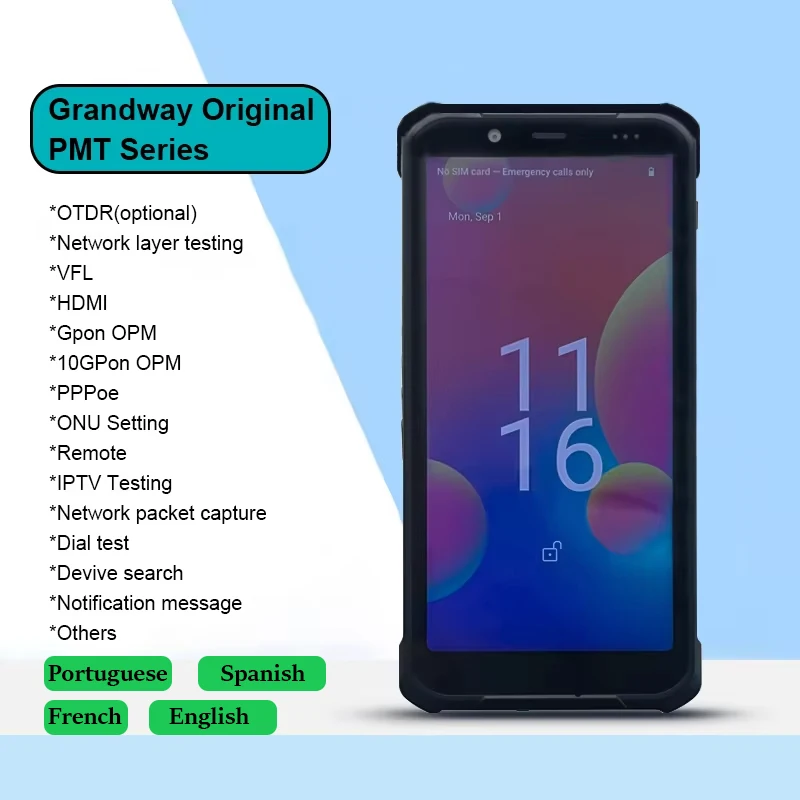

Портативный терминал Grandway Original серии PMT с сенсорным экраном КПК с OPM, VFL, symulacją телевидения otdr, тестированием скорости, сетью Android 13OS