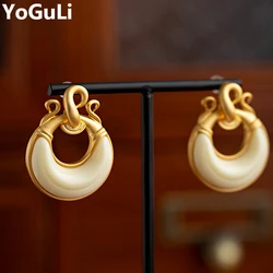 Retro Jewelry Geometric High Quality Metal Cream Resin Drop Earrings For Women Fashion Accessories
