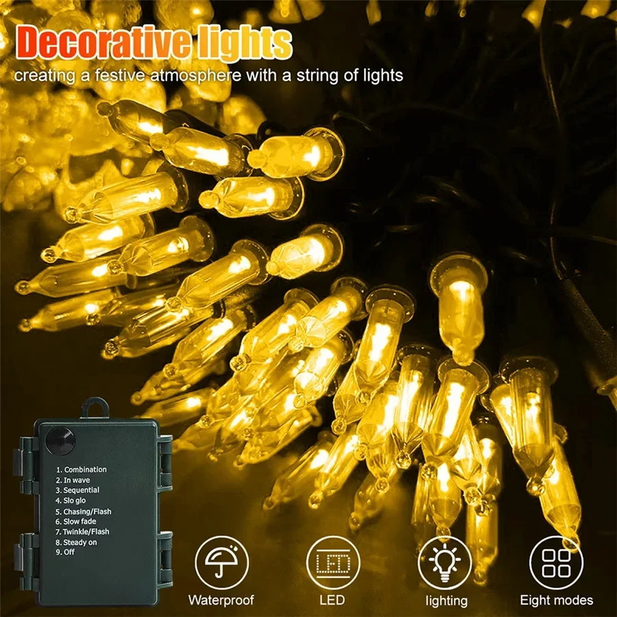 2024 New LED Mini Bulb Garland Fairy Lights Battery Operated 8 Modes Garden String Lights for Party Wedding Christmas Decoration