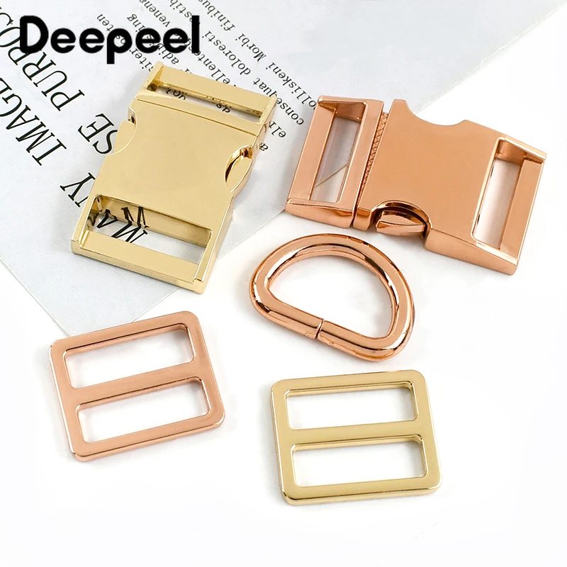 1Set 15-38mm D Ring Metal Buckles Backpack Strap Side Release Buckle Pet Collar Adjust Tri Glide Slider Clasp Bags Accessories