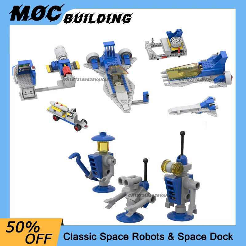 

MOC Building Blocks Classic Space Series Cruiser Test-Lab Dock Robots Model DIY Assemble Bricks Collection Toys Creative Gifts