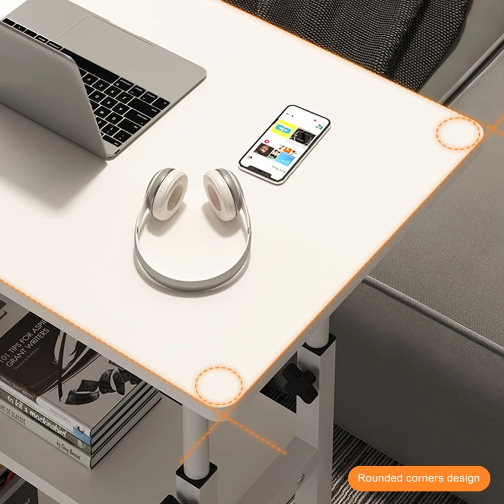 롤링 휠이 있는 높이 조절 가능한 컴퓨터 책상 조절 가능한 침대 옆 노트북 책상 기숙사 및 침실을 위한 다층 보관함