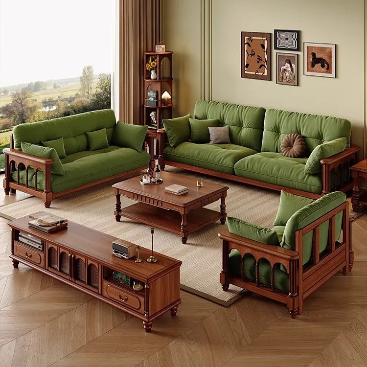 Household mahogany cotton and linen cloth small apartment corner chaise longue
