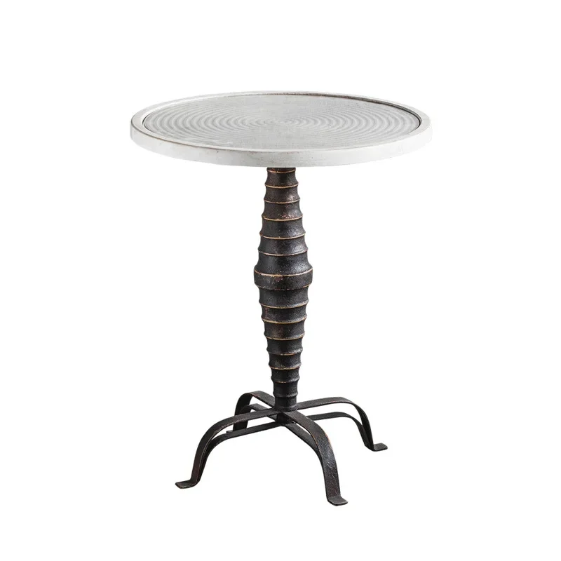 

American country retro living room balcony glass coffee table black round table