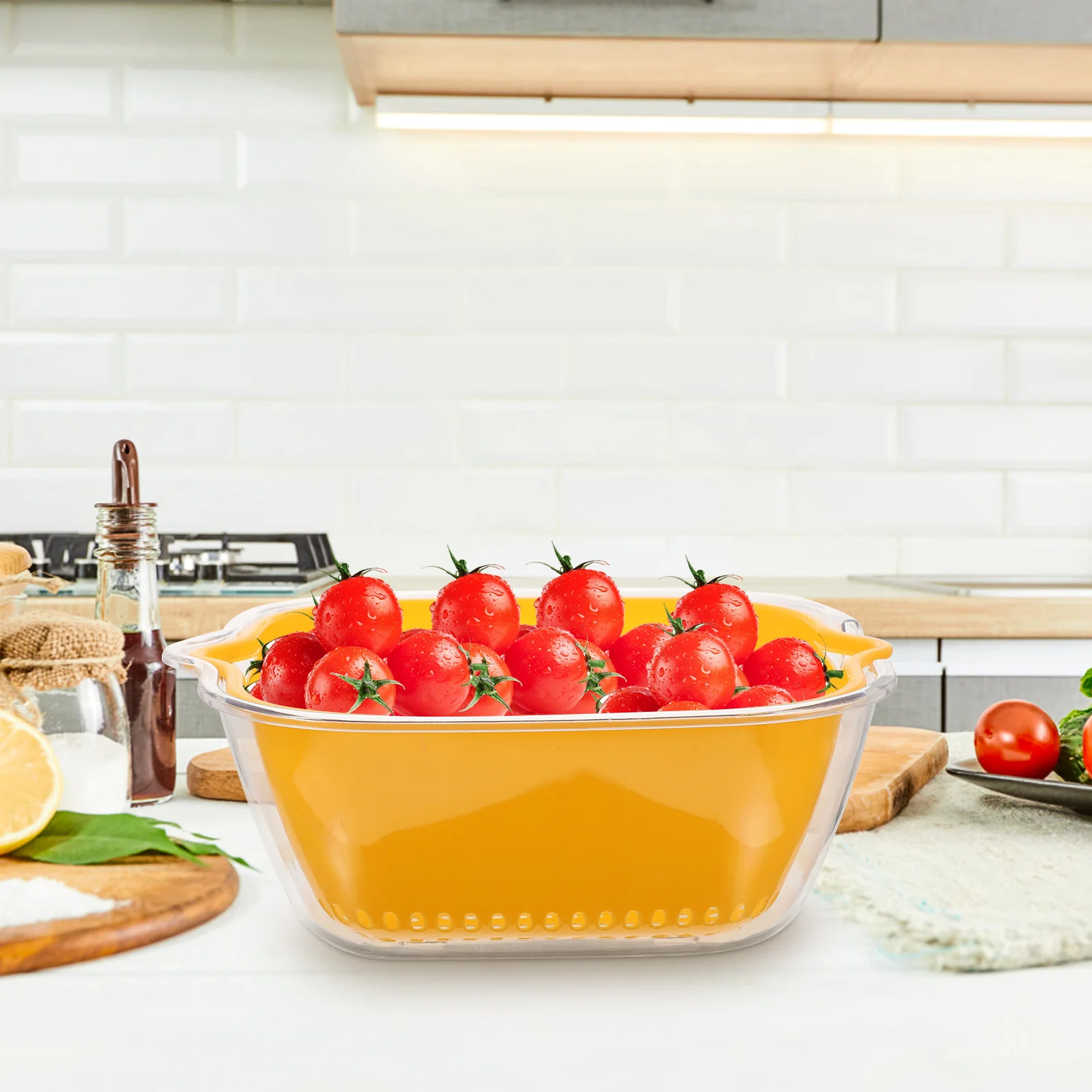 

4pcs Drain Basket Double Layered Strainer Bowl Plastic Colander Vegetables Rice Fruit Washer Refrigerator Storage soak food