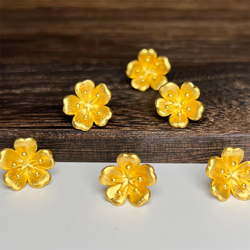 

1pcs Pure Gold Pendant For Women 3D Hard Gold Cherry Blossoms Transfer Bead DIY Bracelet Just Just Pendant 1-1.2g