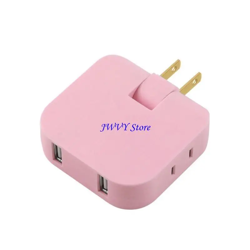 573A 4 in 1 Rotatable Socket Converter Flat Pin Plug AC Outlet Extender Wall Tag Plug with 2USB Adapter 180°Rotary
