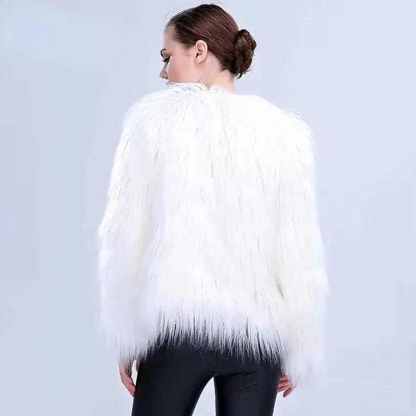 Women Faux Fur Coat Valentine Cosplay Costumes LED Multi-Color Warm Hoodie Vest Shiny LED Jacket Light Up Party Dance Overcoat