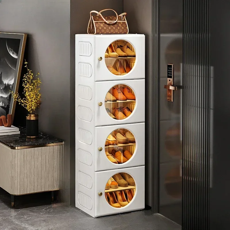 Shoe Cabinet Storage Hard Plastic Folding Vertical Space Saving Rack Cabinets Organizer Show Shoes Box Shoerack Living Room Home