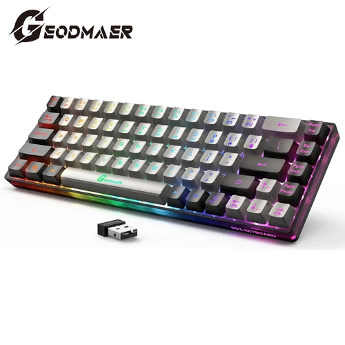 Imagen 1 del producto GEODMAER Teclado inalámbrico para juegos Teclado retroiluminado recargable para juegos Teclado de membrana de 68 teclas para PC Diseño inglés/español
