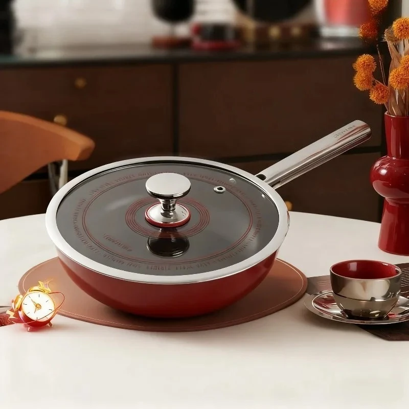 LANMI 28cm Easy Clean Titanium-containing Coating Non-stick Pan with Lid Cooking Pot Non Stick Cast Iron Cookware Enamel Pot