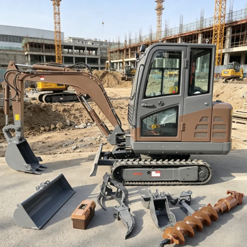 Small Hydraulic Excavator 1 Ton, Anti-slip Rubber Track With Thumb for Yard Digging and Livestock Farm Work
