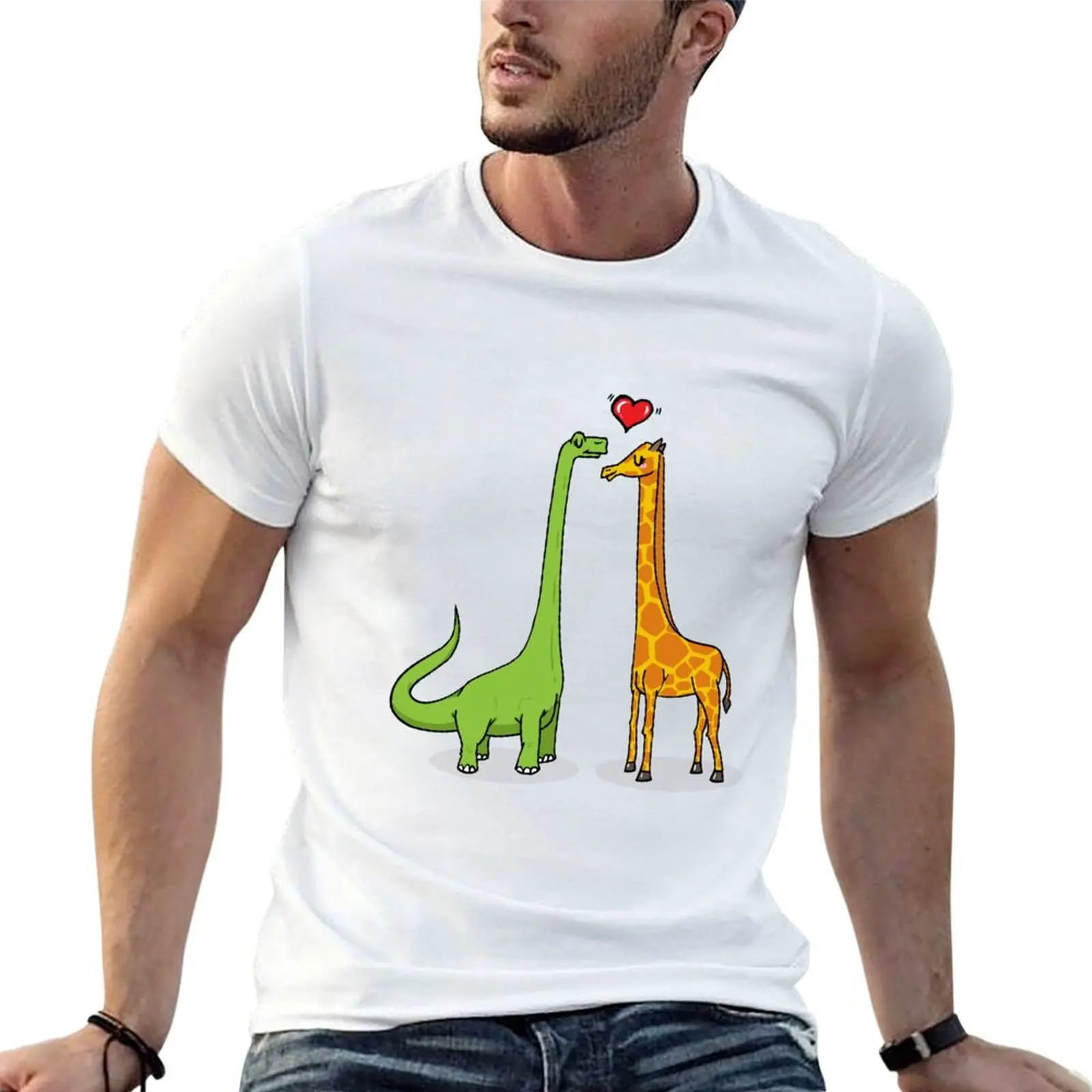 

Brontosaur & giraffe in love T-Shirt t shirts with prints cotton t shirt pack T-Shirt
