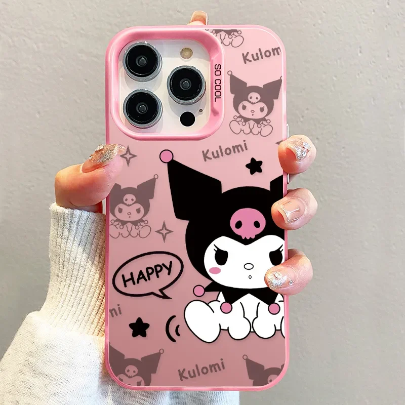 Sanrio Kuromi Happy Phone Cases For iPhone 16 15 14 13 11 12 Pro Max XS XR 7 8 Plus MINI Cartoon Cute Shockproof Cover Y2K Girl